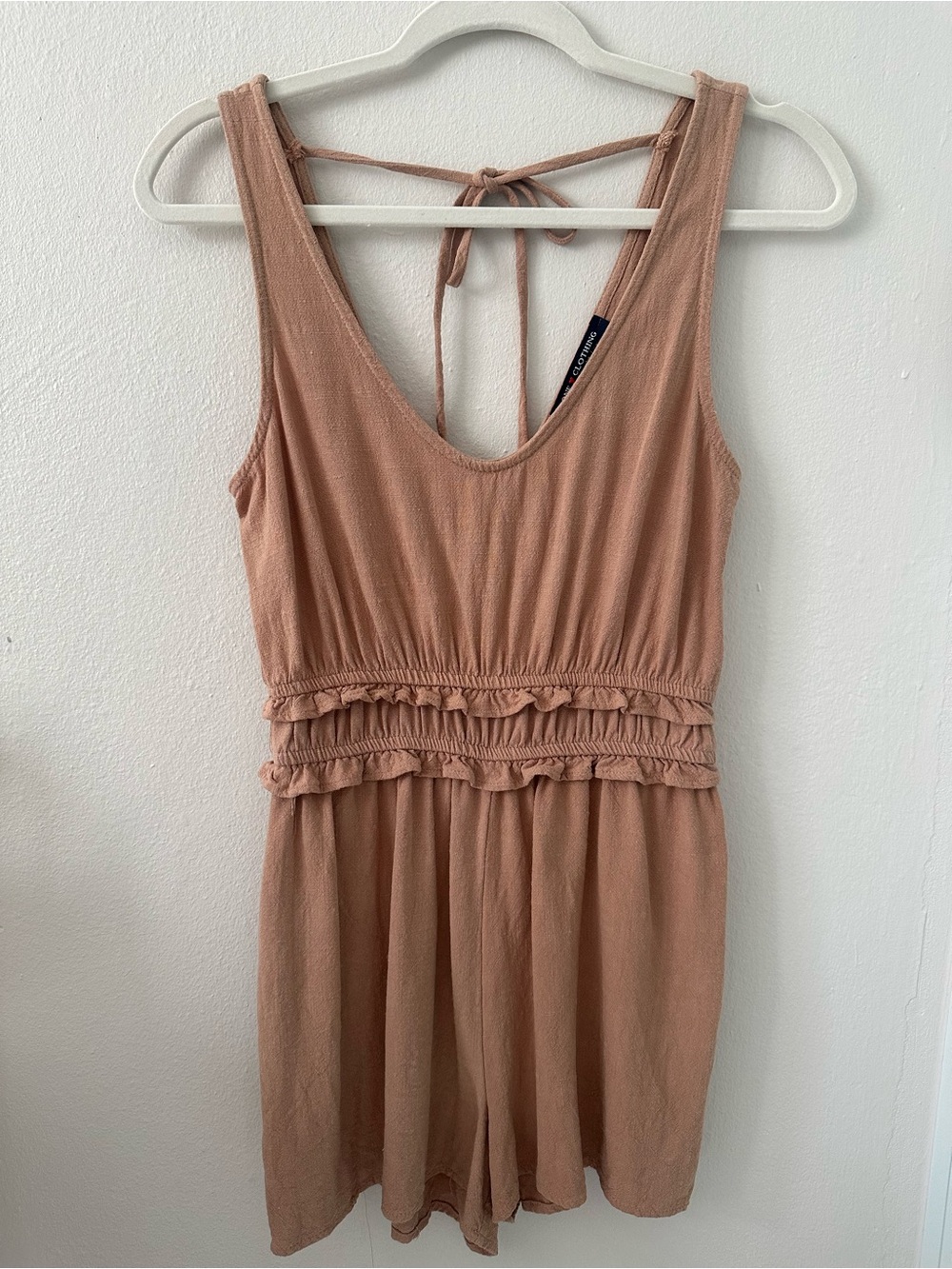one clothing Tan Sleeveless Ruffle Waist Romper